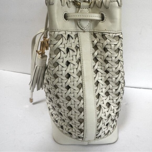 Ralph Lauren Woven Leather Debby Tassel Logo Drawstring Shoulder Bag Bucket Tote - Picture 4 of 16